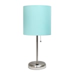 Creekwood Home Oslo USB Port Metal Table Lamp, 19-1/2inH, Aqua Shade/Brushed Steel Base