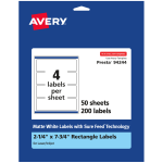 Avery Permanent Labels With Sure Feed, 94244-WMP50, Rectangle, 2-1/4in x 7-3/4in, White, Pack Of 200