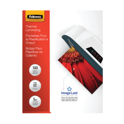 Fellowes ImageLast Laminating Pouches, UV Protection, 9in x 11 1/2in, 5 Mil, Glossy, Pack Of 100