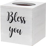 Elegant Designs Decorix Square Wooden Tissue Box Cover With Sliding Base, 6inH x 5-1/2inW x 5-1/2inL, White Wash