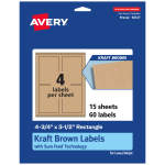 Avery Kraft Permanent Labels With Sure Feed, 94127-KMP15, Rectangle, 4-3/4in x 3-1/2in, Brown, Pack Of 60