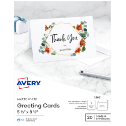 Avery Printable Greeting Cards With Envelopes, Half-Fold, 5.5in x 8.5in, Matte White, 30 Blank Greeting Cards