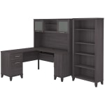 Bush Business Furniture Somerset 60inW L-Shaped Corner Desk With Hutch And 5-Shelf Bookcase, Storm Gray, Standard Delivery