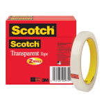 Scotch Transparent Tape, 1/2in x 2592in, Clear, Pack of 2 rolls