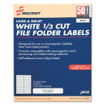 SKILCRAFT 1/3 Cut Permanent Inkjet/Laser File Folder Labels, Rectangle, White, Box Of 50 Sheets (AbilityOne 7530-01-514-4905)