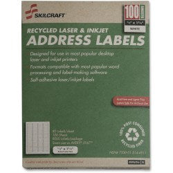 SKILCRAFT Permanent Inkjet/Laser Address Labels, NSN5144911, Rectangle, 1/2in x 1 3/4in, White, Box Of 100 Sheets (AbilityOne 7530-01-514-4911)