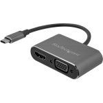 StarTech.com USB C to VGA and HDMI Adapter - Aluminum - USB-C Multiport Adapter - 6 in / 15.24 cm Built-In Cable - USB C multiport adapter supports USB C to HDMI & VGA - Works with almost any monitor TV / projector