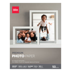 Office Depot Brand Premium Photo Paper, Glossy, Letter Size, White, Pack Of 50 Sheets