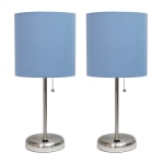 LimeLights Stick Lamps, 19-1/2inH, Blue Shade/Brushed Steel Base, Set Of 2 Lamps