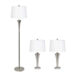 Elegant Designs Tapered Lamps, White Shade/Brushed Nickel Base, Set Of 3 Lamps