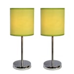 Simple Designs Mini Basic Table Lamp, 11inH, Green Shade/Chrome Base, Set of 2 Lamps