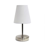 Creekwood Home Nauru Petite Metal Stick Table Lamp, 10-1/2inH, White Shade/Sand Nickel Base