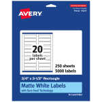 Avery Permanent Labels With Sure Feed, 94217-WMP250, Rectangle, 3/4in x 3-1/2in, White, Pack Of 5,000