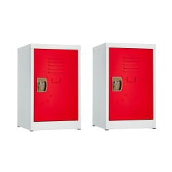 Alpine AdirOffice 1-Tier Steel Lockers, 24inH x 15inW x 15inD, Red, Pack Of 2 Lockers