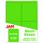 JAM Paper Mailing Address Labels, Rectangle, 4in x 5in, Neon Green, Pack Of 120