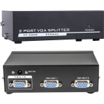 4XEM 2-Port VGA Splitter 350 MHz - 350 MHz to 350 MHz - 2048 x 1536 - 213 ft Maximum Operating Distance - VGA In - VGA Out - Silver Plated - Black