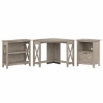 Bush Business Furniture Key West 35inW Small Corner Desk With Bookcase And Lateral File Cabinet, Washed Gray, Standard Delivery