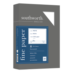 Southworth 25% Cotton Business Paper, 8 1/2in x 11in, 20 Lb, White, Box Of 500