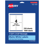 Avery Permanent Labels With Sure Feed, 94127-WMP250, Rectangle, 4-3/4in x 3-1/2in, White, Pack Of 1,000