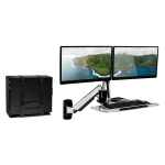 Mount-It! MI-7906 36inW Sit-Stand Dual-Monitor Wall-Mount Workstation With Articulating Keyboard Tray Arm And CPU Holder, Silver