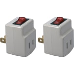 QVS 2-Pack Single-Port Power Adaptor with Lighted On/Off Switch - 1 x 2P Plug - 1 x 2P Receptacle - 125 V AC / 15 A - Gray