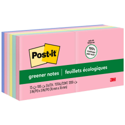 Post-it Greener Notes, 3 in x 3 in, 12 Pads, 100 Sheets/Pad, Clean Removal, Sweet Sprinkles Collection\