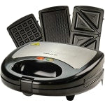 Ovente GPI302B Electric Sandwich Grill Waffle Maker Set, Black