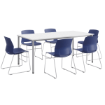 KFI Studios Dailey Table Set With 6 Sled Chairs, White/Gray Table/Navy Chairs