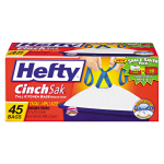 Hefty Cinch Sak Tall Kitchen Bags, White, 13 Gallons, Box Of 45