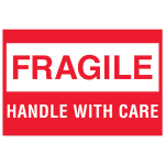 Tape Logic Preprinted Shipping Labels, DL1051, Fragile - Handle With Care Box, Rectangle, 2in x 3in, Red/White, Roll Of 500