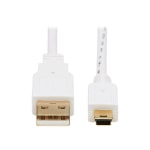 Tripp Lite Safe-IT USB-A to USB Mini-B Antibacterial Cable M/M, USB 2.0, White, 3 ft. - 3 ft Mini USB/USB Data Transfer Cable- First End: 1 x Type A Male USB - Second End: 1 x 5-pin Type B Male Mini USB - 480 Mbit/s - VW-1 - 28 AWG - White