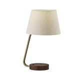 Adesso Louie AdessoCharge Table Lamp, 19inH, White Shade/Walnut & Antique Brass Base