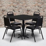 Flash Furniture Square Table With 4 Trapezoidal-Back Banquet Chairs, 30in x 36in, Black