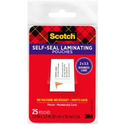 Scotch Self-Seal Laminating Pouches for Business Cards LS851G, 2-7/16in x 3-7/8in, Pack Of 25 Laminating Sheets