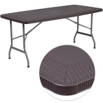 Flash Furniture Rattan Plastic Folding Table, 28-3/4inH x 32-1/2inW x 67-1/2inD, Brown