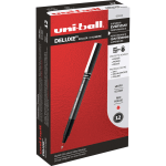 uni-ball Deluxe Rollerball Pens, Micro Point, 0.5 mm, Charcoal Barrel, Red Ink, Pack Of 12