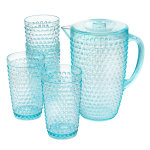 Gibson Home Malone 5-Piece Plastic Pitcher And Tumbler Set, 21 Oz, Light Blue