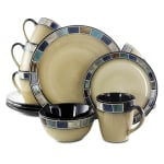 Gibson Elite Casa Azul 16-Piece Dinnerware Set, Cream/Blue