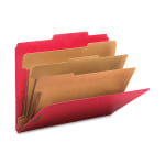 Smead Classification Folders, Top-Tab With SafeSHIELD Coated Fasteners, 3 Dividers, 3in Expansion, Letter Size, 3in Expansion, 50% Recycled, Bright Red, Box Of 10