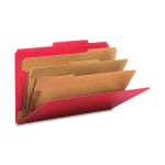 Smead Classification Folders, Top-Tab With SafeSHIELD Coated Fasteners, 3 Dividers, 3in Expansion, Legal Size, 50% Recycled, Bright Red, Box Of 10