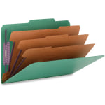 Smead Classification Folders, Top-Tab With SafeSHIELD Coated Fasteners, 3 Dividers, 3in Expansion, Legal Size, 50% Recycled, Green, Box Of 10