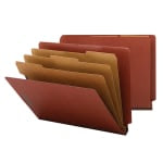 Smead Full End-Tab Classification Folder With SafeSHIELD Fastener, 2in Expansion, 3 Dividers, 8 1/2in x 11in, Letter, 60% Recycled, Red, Box of 10