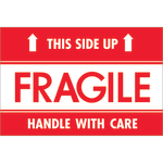 Tape Logic Preprinted Shipping Labels, DL2156, Fragile - This Side Up - HWC, Rectangle, 2in x 3in, Red/White, Roll Of 500