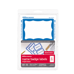 Office Depot Brand Name Badge Labels, 2 1/3in x 3 3/8in, Blue, Pack Of 100