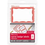 Office Depot Brand Name Badge Labels, 2 11/32in x 3 3/8in, Red Border, Pack Of 100