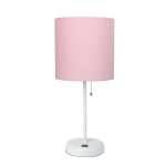 Creekwood Home Oslo USB Port Metal Table Lamp, 19-1/2inH, Light Pink Shade/White Base