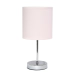 Creekwood Home Nauru Petite Metal Stick Table Lamp, 11-7/8inH, Blush Pink Shade/Chrome Base