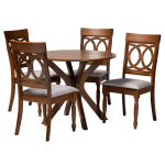 Baxton Studio Jessie Dining Set, 29-15/16inH x 35-7/16inW x 35-7/16inD, Light Gray/Walnut