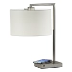 Adesso Austin AdessoCharge Table Lamp, 21-1/4inH, White Shade/Brushed Steel Base