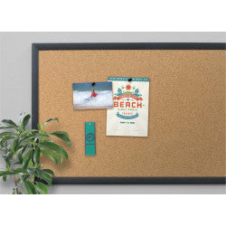 U Brands Cork Bulletin Board, 23in x 17in, Black Wood Frame